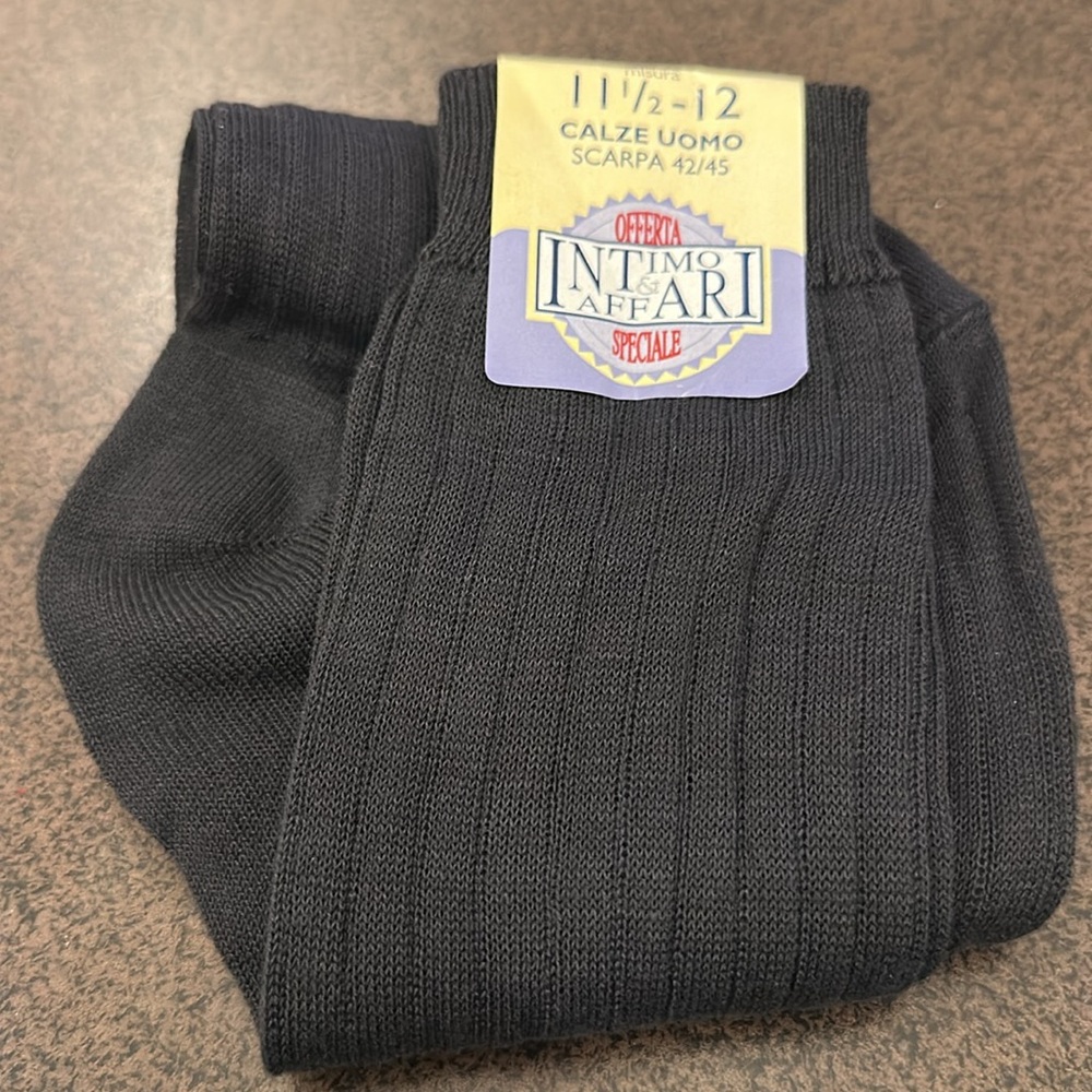 Vintage Italian Men's Cotton Ribbed Dress Socks Charcoal Gray New NWT